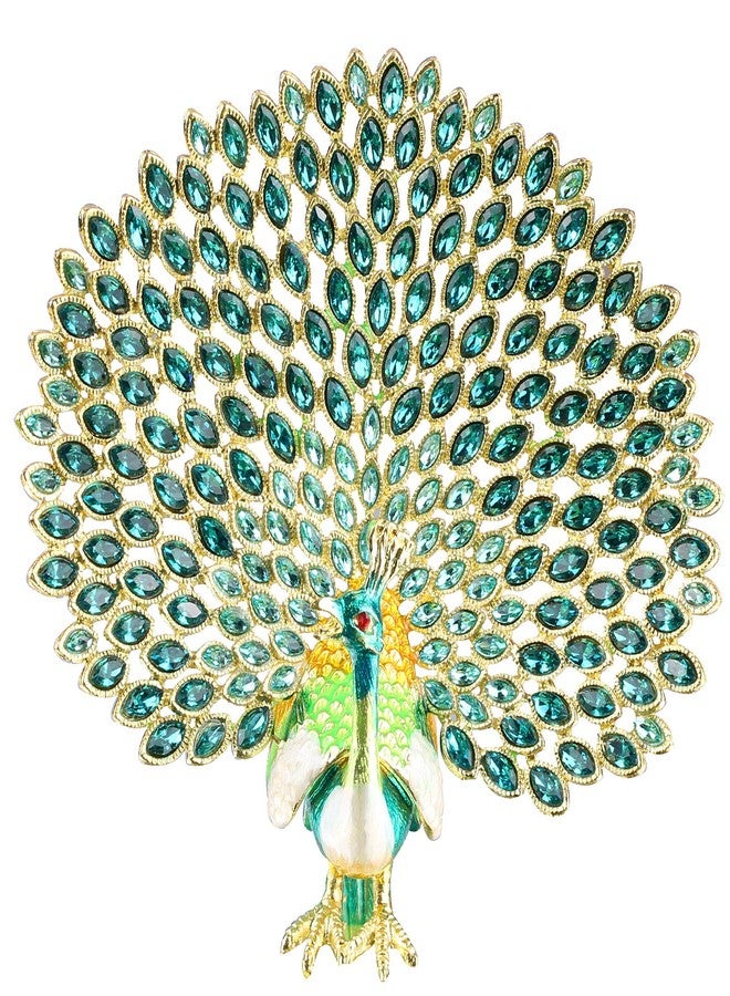 Xinkulas Peacock Jewelry Trinket Box Figurine Enamel Hinged Hand Painted Keepsake Decoration (Green) - Image 1